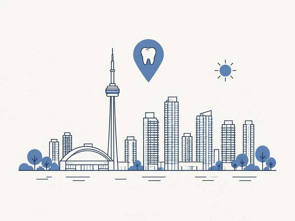 Illustration du panorama d'une ville canadienne avec un repère d'emplacement dentaire